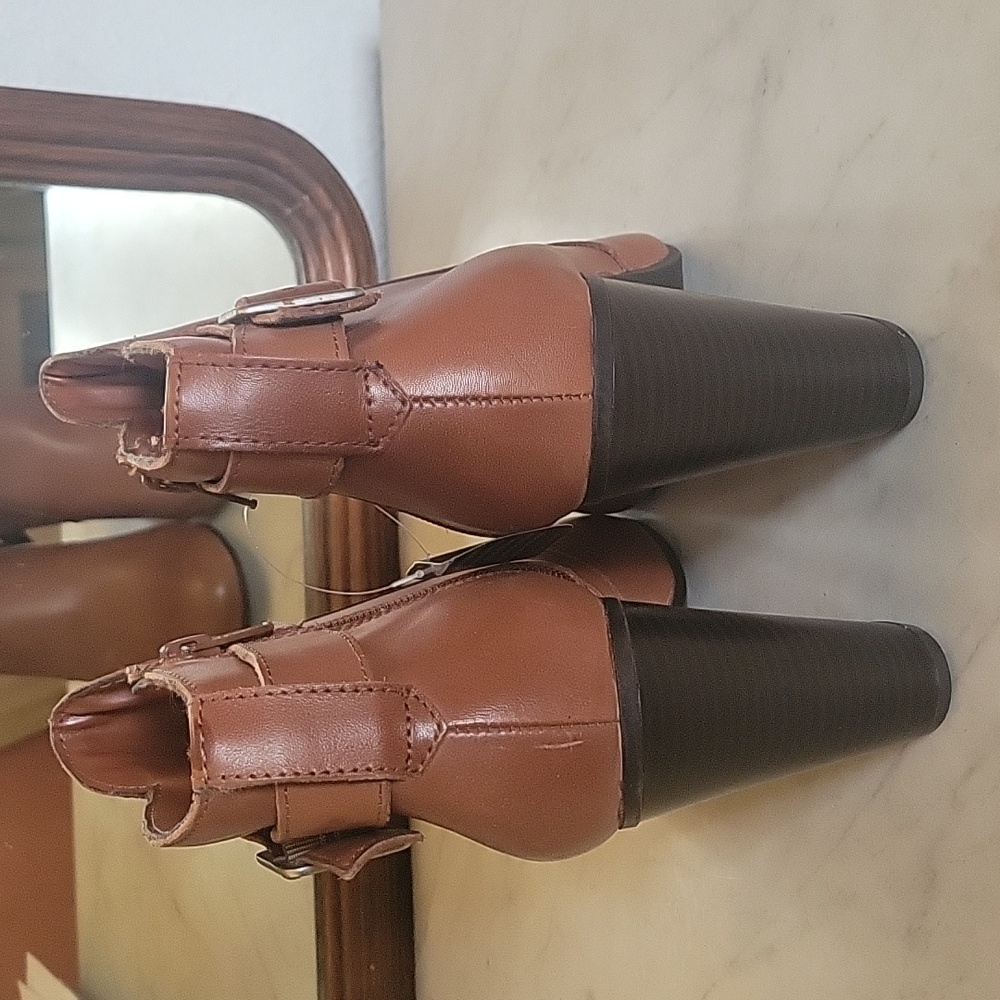 LIZ CLAIBORNE Caramel Leather Zip Ankle Booties 9M NWT - Picture 5 of 12